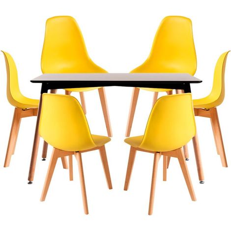 Conjuntos de mesa y sillas - Conjunto Mesa Tower Rectangular 120 x 80 cm Negra y Pack 6 Sillas Kelen - Amarillo (1/5)