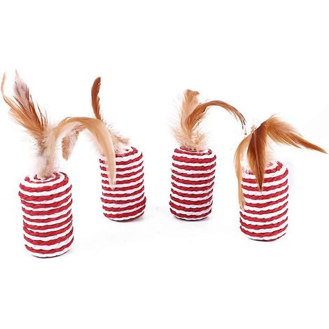Jouet à rouler en corde de papier résistante aux griffures pour chats, avec plumes et plumes. (1/5)