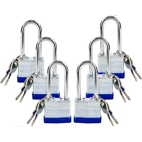 Cadenas à clé 40MM Cadenas à anse longue Cadenas en acier laminé pour portail, hangar, boîte à outils, casier (6 cadenas avec les mêmes clés) (1/5)