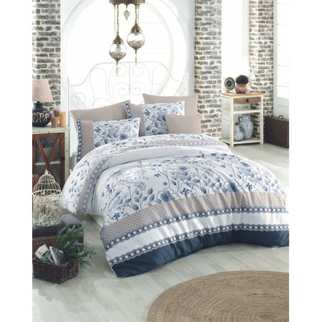 Funda nórdica, funda nórdica, ropa de cama Set Azul Blanco Beige