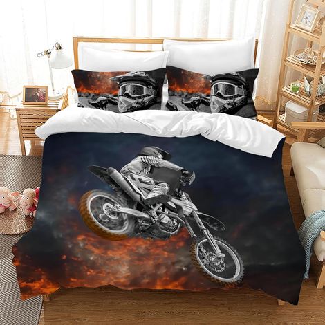 Housse De Couette Moto avec 2 Taies d'oreiller 50x75cm,Sports Extrêmes Microfibre Parures de Lit,Moderne Housse de Couette Moto pour Adultes Hommes Enfants (Moto7, 200 x 200 cm) (1/5)