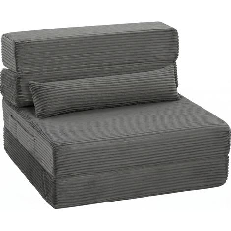 Poltrona letto da pavimento pieghevole in cord con schienale 70x200 cm grigio scuro (1/5)