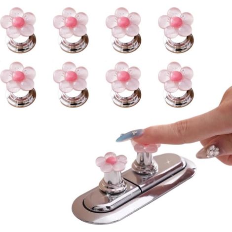 Lot de 8 boutons de chasse d'eau en forme de fleur — Accessoires pour réservoir de WC et protège-ongles (Rose)