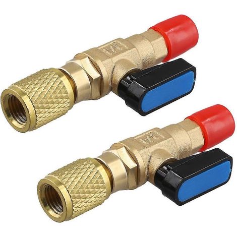 Adaptateur de vanne à bille compacte pour réfrigérant (2 pièces), 1/4 po SAE et 5/16 po SAE, compatible avec les tuyaux de climatisation R410A, R134A, R12 et R22. (1/5)