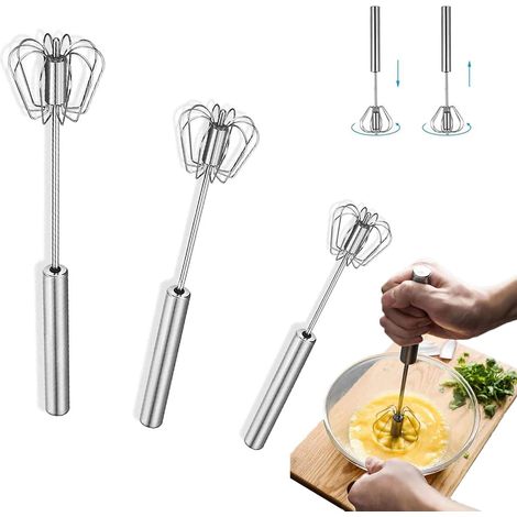 3 Pcs Semi-Automatic Whisk, Stainless Steel Egg Beater, Manual Whisk Kitchen Whisk, Push Whisk, Rotary Mixer, Egg Whisk, for Cooking, Mixing, Stirring (1/5)