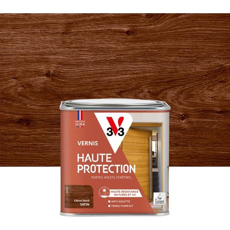 Vernis bois extérieur Chêne foncé satin - Protection - résistance rayures et UV - Anti-goutte et tendu bon - 0,5L (1/4)