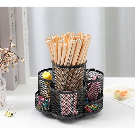 Support À Stylos Tournant - Grille Métallique - Organisation Bureau - Rangement Pinceaux Maquillage Et Accessoires De Bureau - 1 Pièce (1/3)