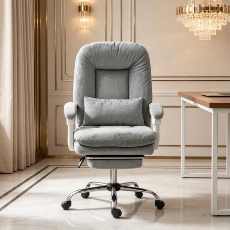 Fauteuil de bureau ergonomique revêtement velours avec support lombaire hauteur ajustable (1 seule pièce) (1/5)