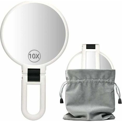 Pair Miroir grossissant 10x / 1x Double Face avec Support, Miroir grossissant à Main pour Le Maquillage, Les Points Noirs, Les comédons (13 cm, 10x/1x, Argent) (1/5)