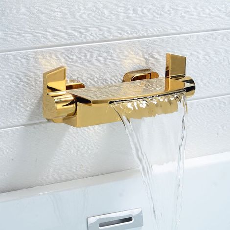 Einzelne, wandmontierte Badezimmerarmatur in Kupfer-Gold, seitlich montierte Badewannenarmatur, Wasserfall-Badewannenmischer, 1 Stück (1/4)