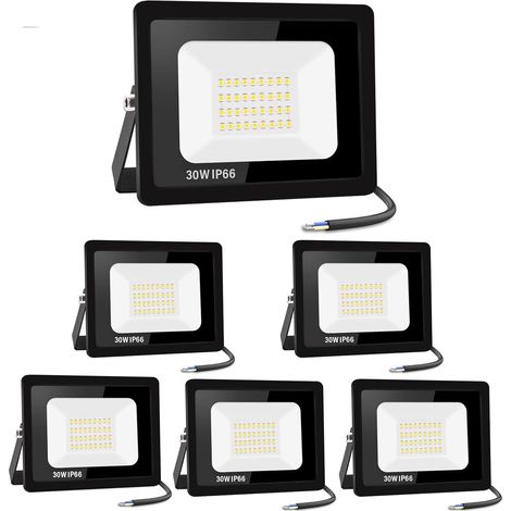 【6PCS】30W spot led extérieur 3000LM IP66 Imperméable Projecteur LED Exterieur Super Brillant Eclairage Extérieur Blanc froid(6000k) Sécurité spot led pour stades, usines, Parking, garage, jardin (1/5)