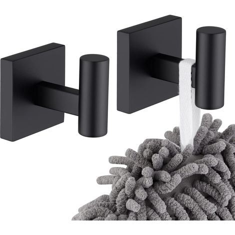 Bademantelhaken, Handtuchhaken fürs Badezimmer, mattschwarze Wandhaken für Bad und Küche, 2er-Packung aus Edelstahl (1/3)