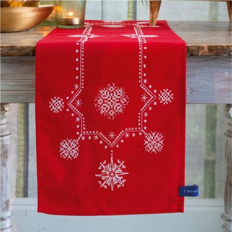 Kit Broderie Kit De Chemin De Table Étoiles De Noël Blanc (1/5)