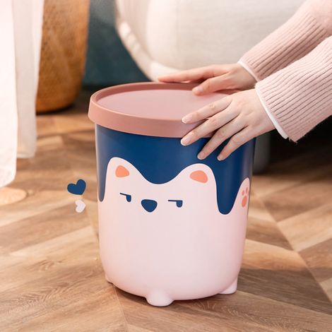 Poubelle rose à motif ours mignon, grande capacité, idéale pour salle de bain, chambre, cuisine et salon. (1/5)