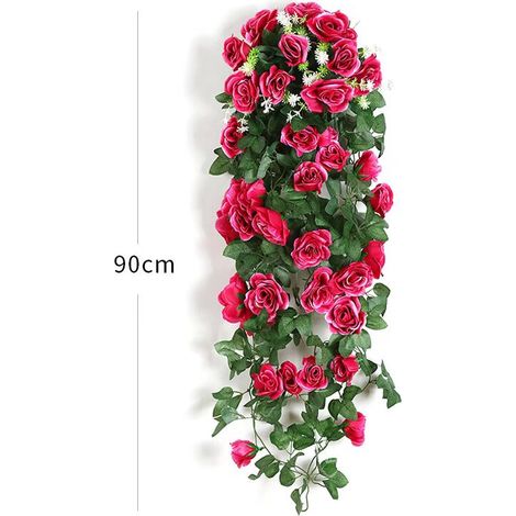 AIDUCHO Plantes Suspendues Artificielles - Faux Soie Rose Fleurs Suspendus Guirlande Rotin Ivy Vigne Pour La Décoration De Noce Jardin Mur (Rose Rouge, 2 Pièces)
