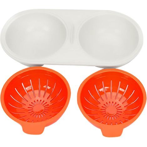 Pocheuse doeufs au micro-ondes, oeuf vapeur, Casserole antiadhésive à double couche avec couvercle pour la cuisson des oufs dans la cuisine (Orange) (1/4)