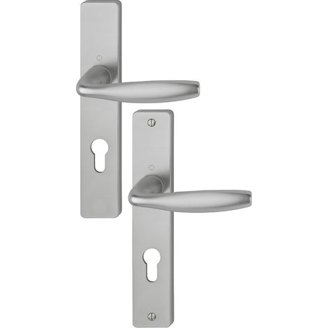 Béquille double sur plaque carrée 195 mm New York porte 38-47 mm clé I alu aspect inox - HOPPE