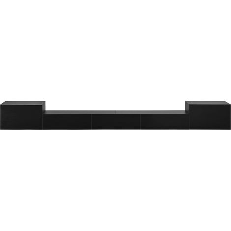 Mobile TV sospeso nero 245 x 30 x 26 cm con ante lucide, LED multicolore e passacavi (1/5)