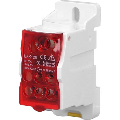 Bornier, UKK-125A 690V Bornier Electrique, Boîte De Jonction, Bornier Rail Din, Boîte De Distribution De Terminal, Dispositif De Protection De Micro-ordinateur Avec Couvercle De Protection(Rouge) (1/5)