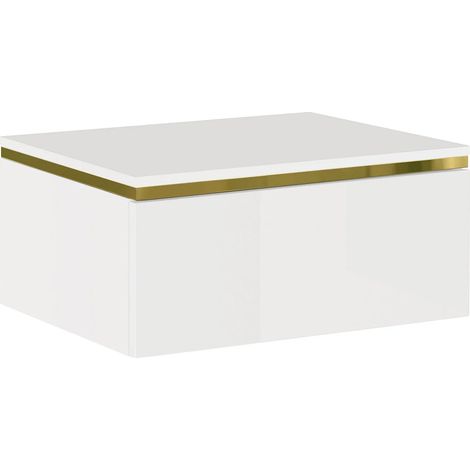 Table de chevet suspendue avec 1 tiroir - Blanc brillant et doré - VUKIA (1/4)
