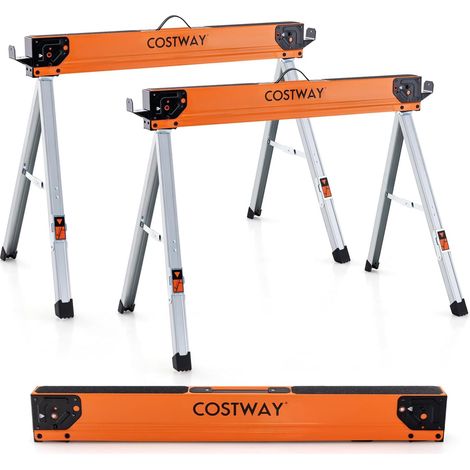 Goplus – Lot de 2 tréteaux de sciage pliables 500 kg – Structure triangulaire renforcée – Patins antidérapants – Poste de travail temporaire