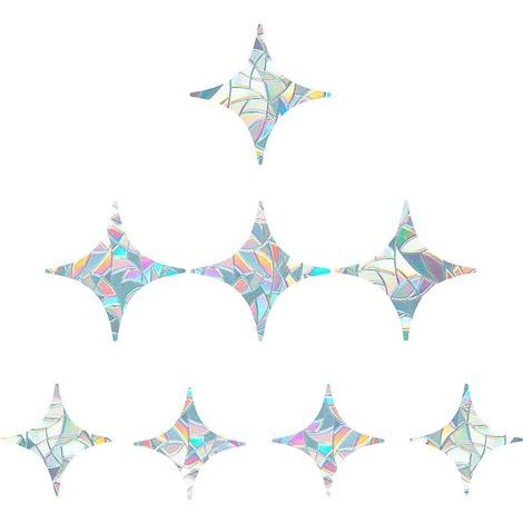 8 pièces Croix Étoile Statique Fenêtre S'Accroche Anti-Collision Prévenir Oiseau Décalques en Verre Autocollants Alerte Décalcomanies Non Adhésif Prismatique Film Vinyle (1/5)