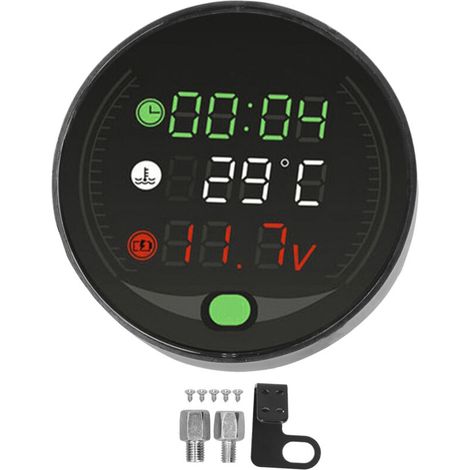 Compteur de température d'eau de moto à affichage numérique LED universel 9-24V, voltmètre de temps rechargeable par USB (1/5)