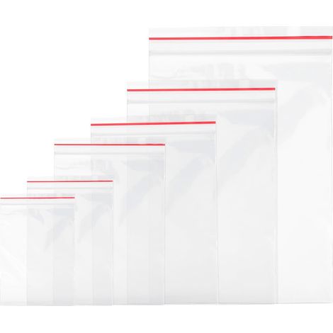 Packung mit 600 transparenten Plastikbeuteln in 6 Größen, wiederverschließbar, aus reißfester PE-Folie, lebensmittelecht