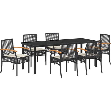 Maison Exclusive - Set da Pranzo per Giardino con cuscino 7 pcs Nero Rattan