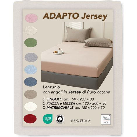 Lenzuola Sotto con Angoli Adapto Jersey Panna - Cotone Elasticizzato H30cm - Singolo, Piazza e Mezza, Matrimoniale Cm. 120x200