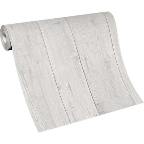 Papier peint moderne effet bois blanc idéal salle de bain Tapisserie originale imitation bois Papier peint trompe l'oeil uni blanc (1/5)