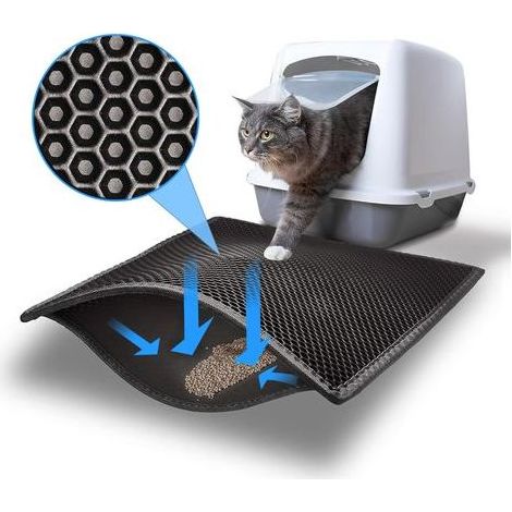 Katzenstreumatte, 60 x 45 cm, wabenförmig, doppellagig, rutschfest, wasserdicht, ungiftig, aus EVA, für Katzentoilette und Katzenklo. (1/5)