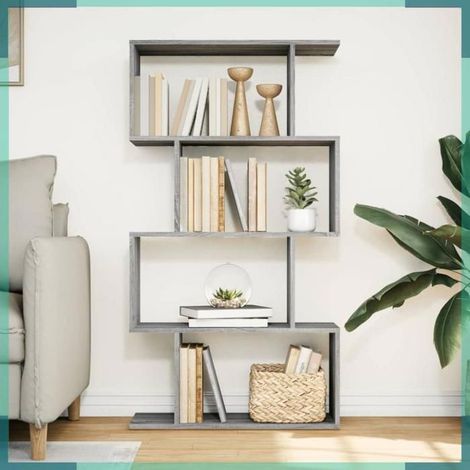 858107 étagère séparatrice de pièce 4 niveaux sonoma gris 70x24x129 cm (1/5)