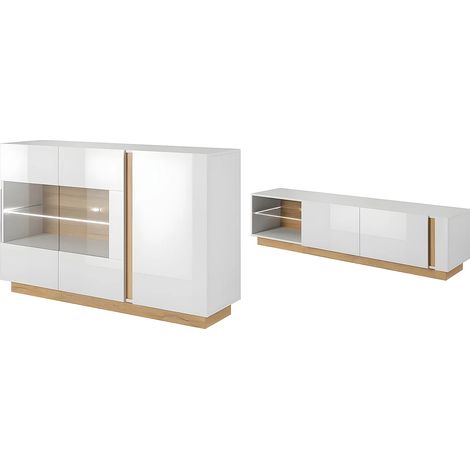Set credenza e mobile TV Bianco brillante e naturale Soggiorno luminoso - MURARI (1/4)
