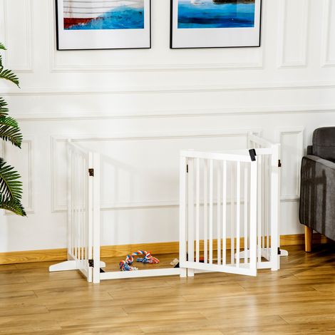 Barrera de Seguridad para Perros Plegable con Puerta y Cierre de Seguridad para Pasillos y Puertas 237,5x36x80 cm Blanco (1/5)