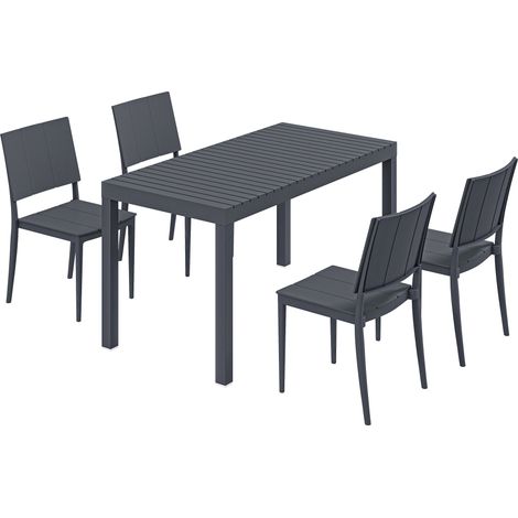 GagaSalon de Jardin 4 Personnes avec Chaises Empilables Plateau à Lattes PP Gris Anthracite (1/5)
