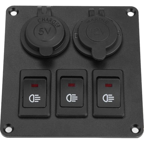 Interrupteur combiné voiture/bateau 3+2 à LED verte + interrupteur allume-cigare rouge (1/5)