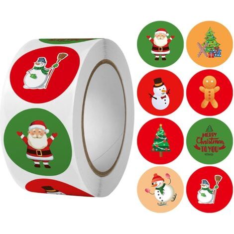 Lot de 500 autocollants de Noël Ronds Pour cadeau de Noël Joyeux Noël Étiquettes autocollantes Rouleaux Étiquettes Merry Christmas (1/4)