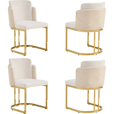 Set mit 4 Esszimmerstühlen aus beigem Chenille mit goldenem Metallgestell MODENUIT (1/5)