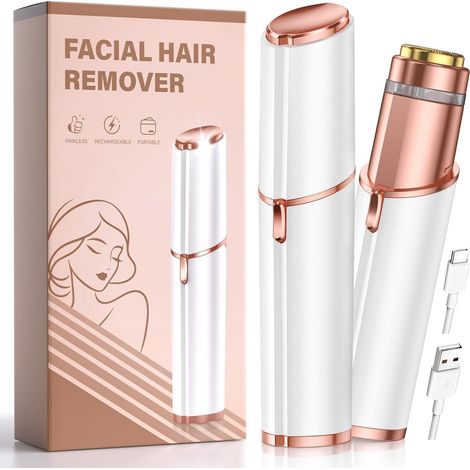 Dispositivo per la depilazione del viso per donne: rasoio elettrico ricaricabile e indolore per rimuovere i peli sottili dal labbro superiore e dal mento (bianco) - AquaForge (1/5)