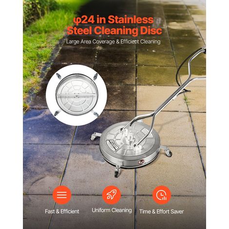Nettoyeur de surface pour nettoyeur haute pression 612 mm, accessoire nettoyeur sol en acier inox avec 4 roues, 310 bar max. connecteur 0,95 cm 2 buses de pulvérisation pour béton patio trottoir (1/5)