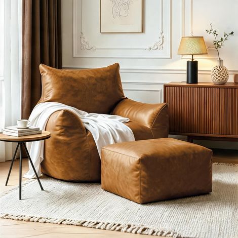 Fauteuil bean bag avec pouf en simili cuir 103 x 90 x 70 cm (1/5)