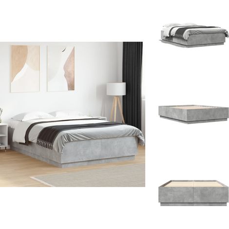 Cadre de lit sans matelas gris béton 150x200 cm - Cadre De Lit - Lit Double - Lit Moderne - Lit Gris - Sommier (1/5)