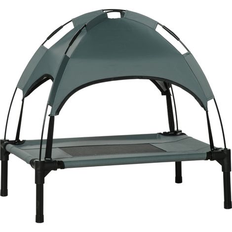 Raised Dog Bed Waterproof Elevated Pet Cot with Breathable Mesh UV Protection Canopy Grey, for Small Dogs, 61 x 46 x 62cm