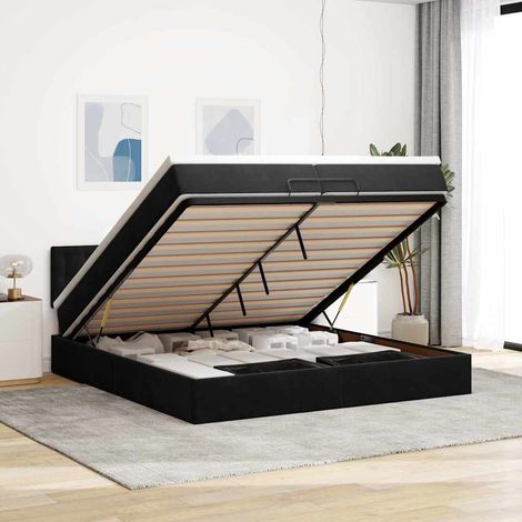 Ottoman-Bett mit Matratze Schwarz 200x200 cm Samt (1/5)