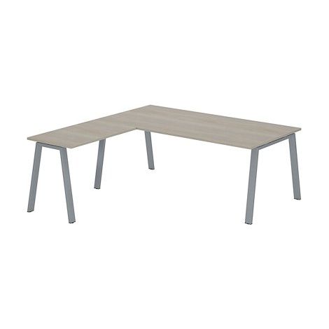 Bureau d'angle manager chêne gris L 200 x P 200 piètement métal aluminium - Arch - Maxiburo