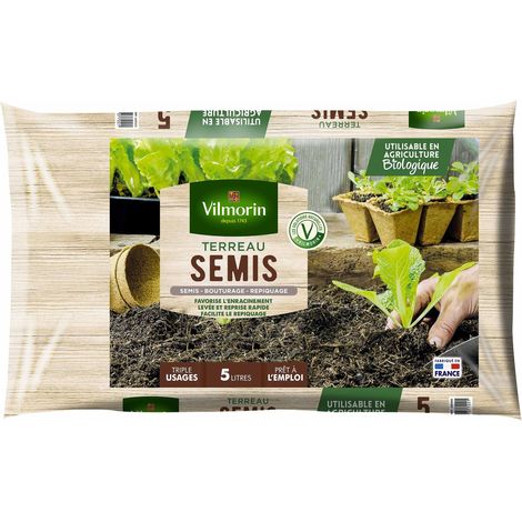 Vilmorin – Terreau semis bouturage 5 L – Composition naturelle pour démarrage rapide des semis – Structure fine pour développement racinaire