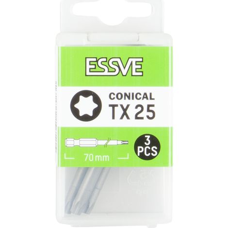 ESSVE TX25 Punte coniche Torx per cacciavite, 70 mm, 3 pezzi (1/2)