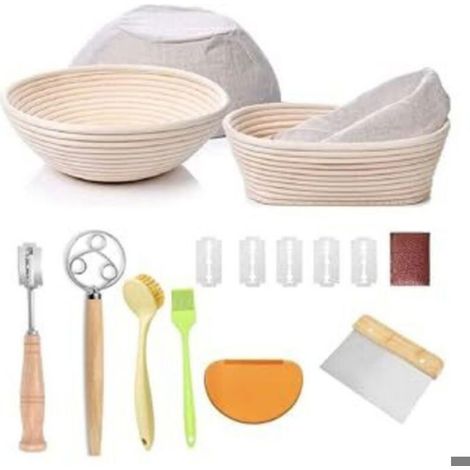 Ensemble de paniers de fermentation pour le levain, comprenant des paniers ronds et ovales en rotin 100 % naturel, un gressi (1/4)