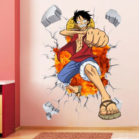 Sticker mural 3D Luffy de One Piece, autocollant, pour chambre de garçon, style graffiti créatif, dessin animé, en PVC. (1/2)